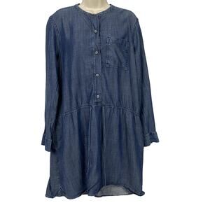 Gap Shirt Dress Womens XL Blue Chambray Tencel Cinched Waist Pockets Long Sleeve